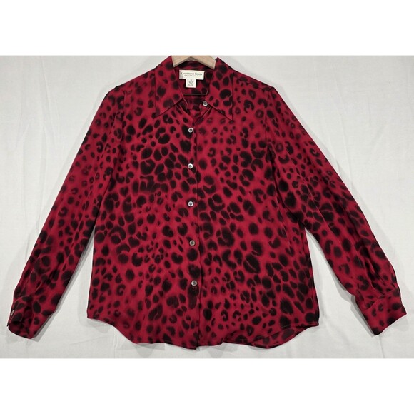 Katherine Kelly Maxi Skirt Set Silk Long Sleeve Blouse Leopard Red Womens 8/10 - Picture 8 of 16
